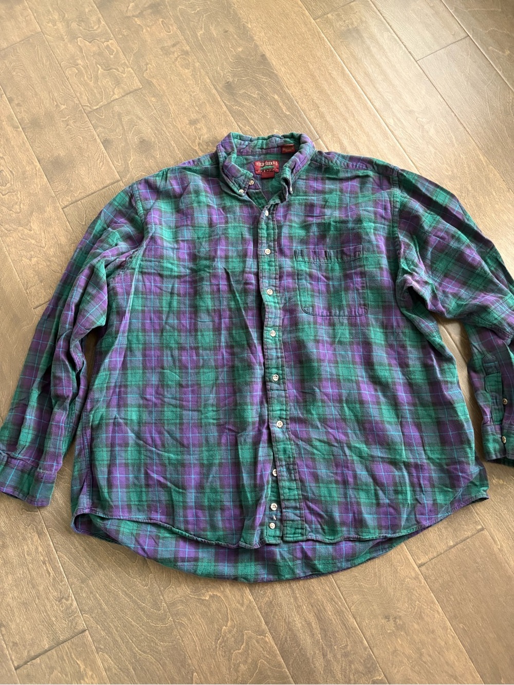 Vintage 90s Men's Button-Down Plaid Shirt in Green & Purple - Classic Casual